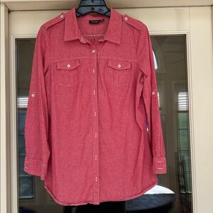 a.n.a Petite LS Salmon Chambray color Casual Shirt-Size PL